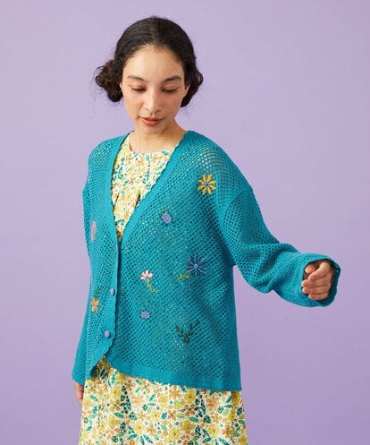 GJSFD31230 Jocomomola Volar フラワーモチーフニットカーディガン