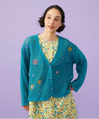 GJSFD31230 Jocomomola Volar フラワーモチーフニットカーディガン