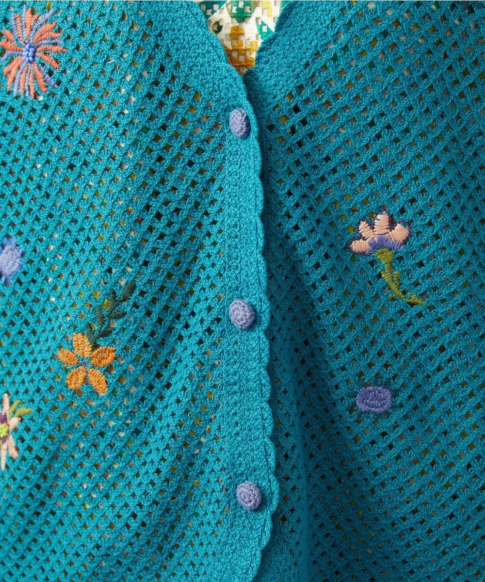 GJSFD31230 Jocomomola(ホコモモラ) Volar フラワーモチーフニットカーディガン ブルー