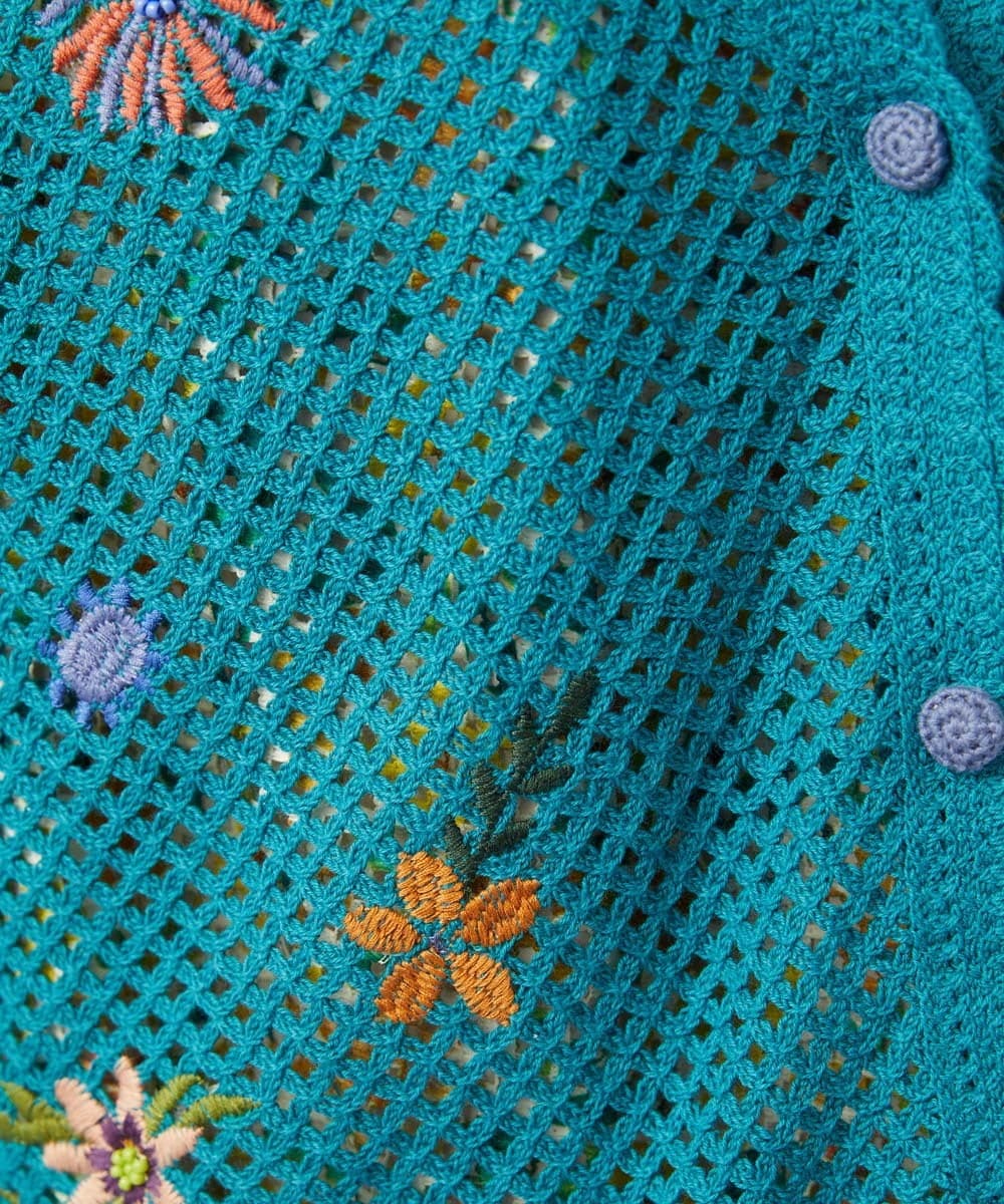 GJSFD31230 Jocomomola(ホコモモラ) Volar フラワーモチーフニットカーディガン ブルー