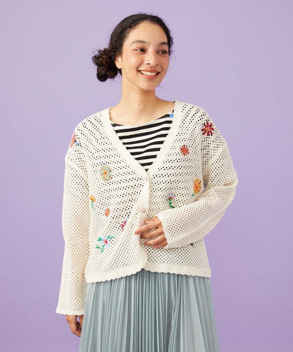 GJSFD31230 Jocomomola(ホコモモラ) Volar フラワーモチーフニットカーディガン アイボリー