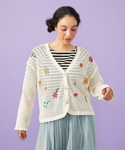 GJSFD31230 Jocomomola Volar フラワーモチーフニットカーディガン