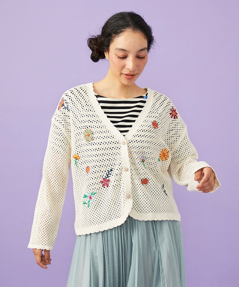 GJSFD31230 Jocomomola Volar フラワーモチーフニットカーディガン