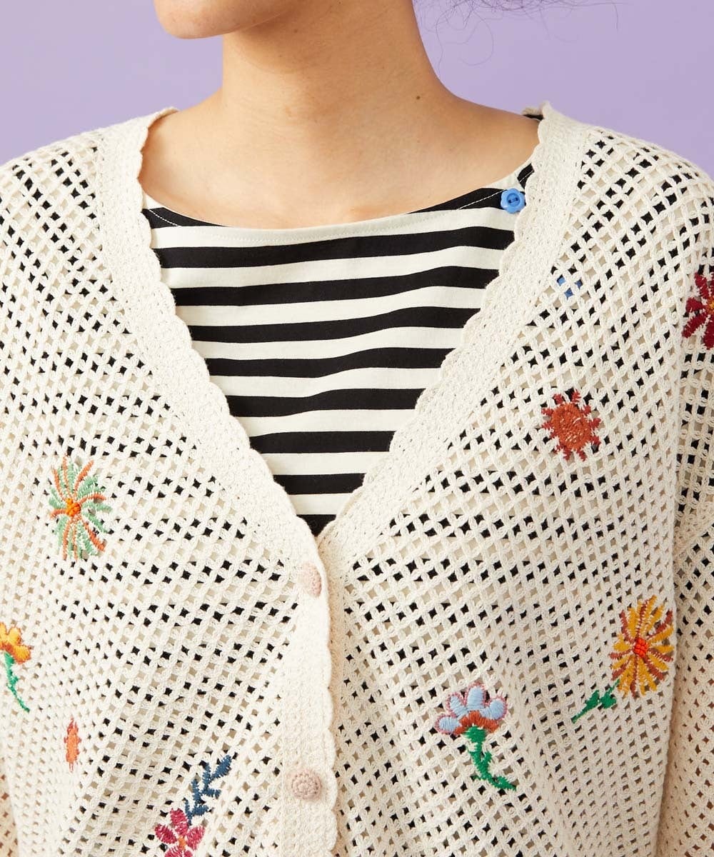 GJSFD31230 Jocomomola(ホコモモラ) Volar フラワーモチーフニットカーディガン アイボリー