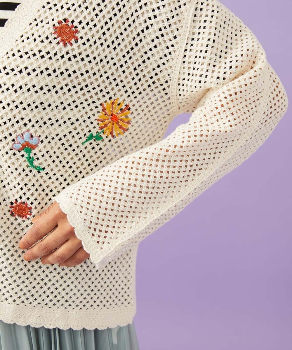 GJSFD31230 Jocomomola(ホコモモラ) Volar フラワーモチーフニットカーディガン アイボリー