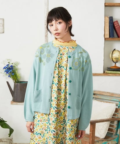 GJSFD50230 Jocomomola El Rucio フラワー刺繍ニットカーディガン