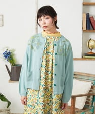 GJSFD50230 Jocomomola(ホコモモラ) El Rucio フラワー刺繍ニットカーディガン ライトブルー