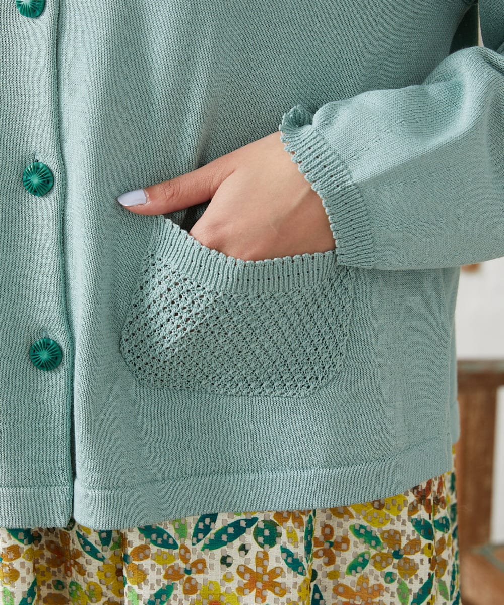 GJSFD50230 Jocomomola(ホコモモラ) El Rucio フラワー刺繍ニットカーディガン ライトブルー