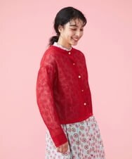 GJSFS30190 Jocomomola(ホコモモラ) メッシュニットカーディガン レッド