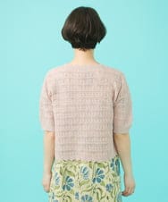 GJSGA50220 Jocomomola(ホコモモラ) 柄編み半袖カーディガン ライトピンク