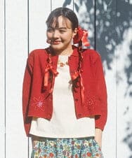 GJSGB01250 Jocomomola(ホコモモラ) Fruto ハンド刺繍入り襟付きカーディガン レッド