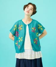 GJSGB32220 Jocomomola(ホコモモラ) Bailar 和紙混フレンチスリーブカーディガン アイボリー