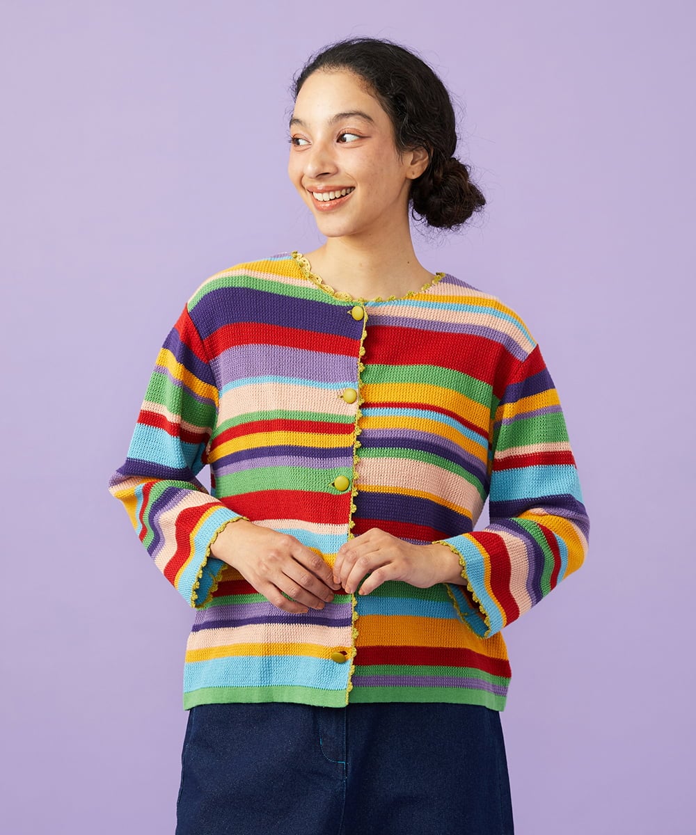 GJSGD01220 Jocomomola(ホコモモラ) Emocion ボーダーカーディガン イエロー