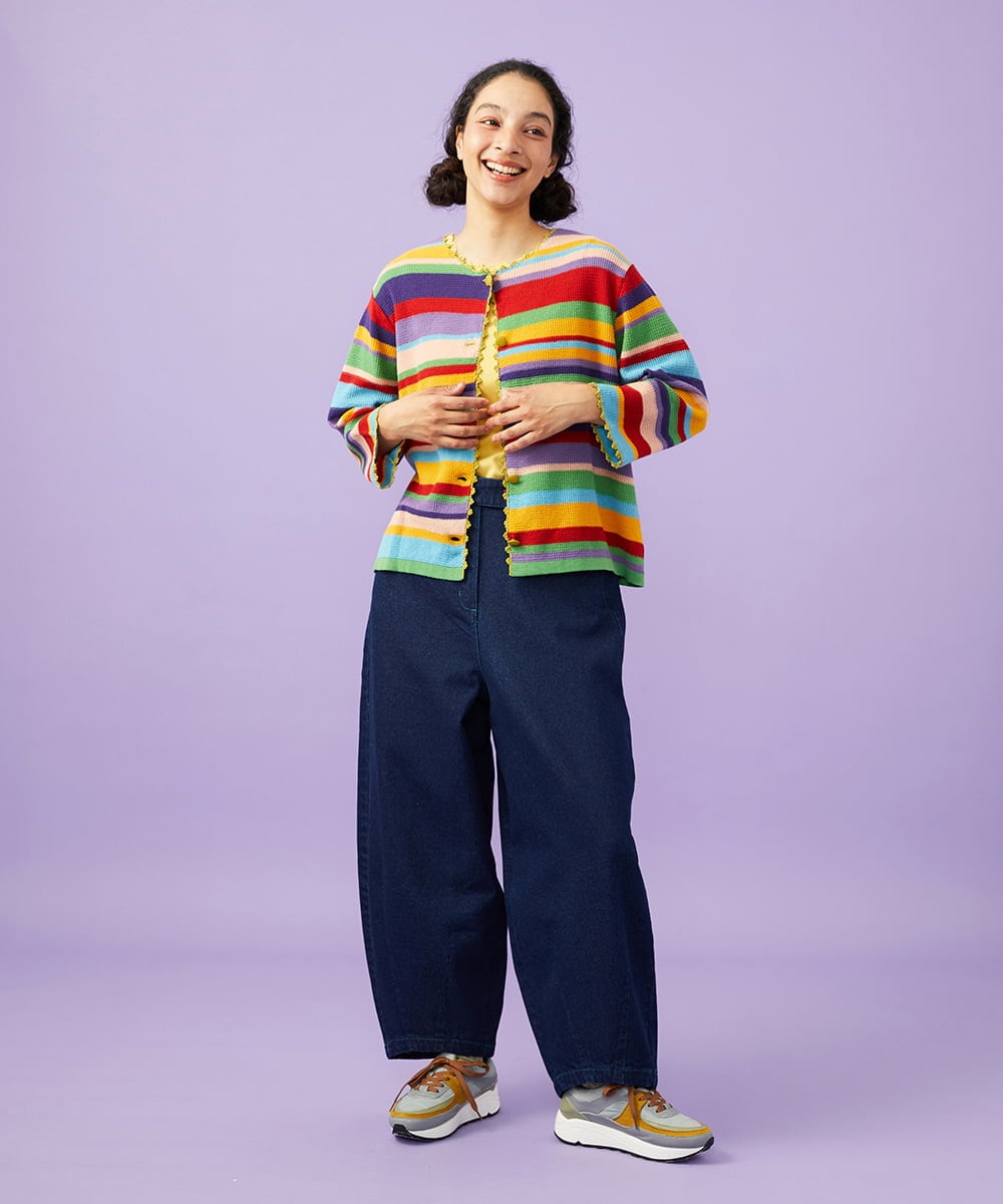 GJSGD01220 Jocomomola(ホコモモラ) Emocion ボーダーカーディガン イエロー