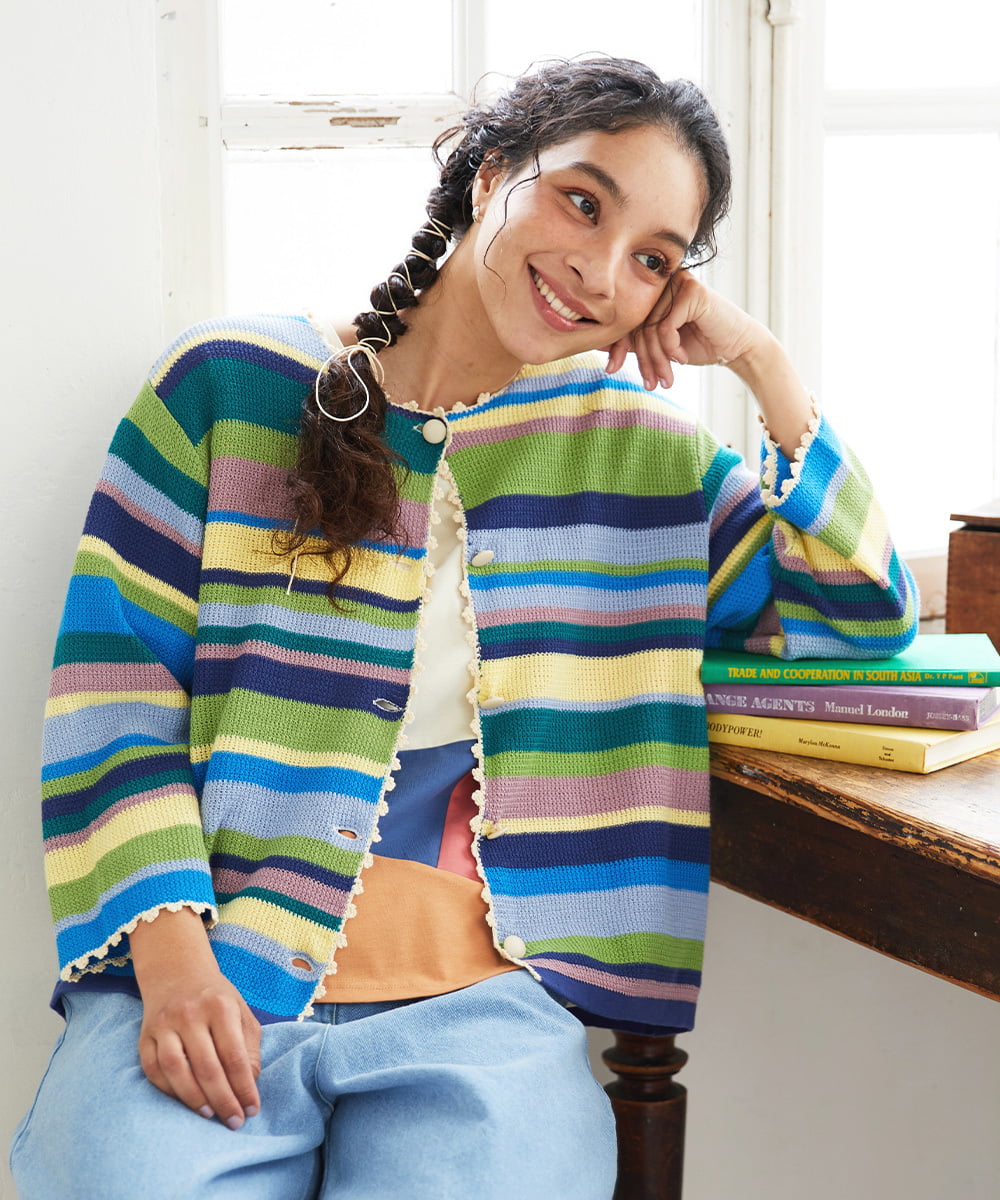 GJSGD01220 Jocomomola Emocion ボーダーカーディガン