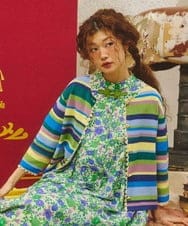 GJSGD01220 Jocomomola(ホコモモラ) Emocion ボーダーカーディガン ブルー