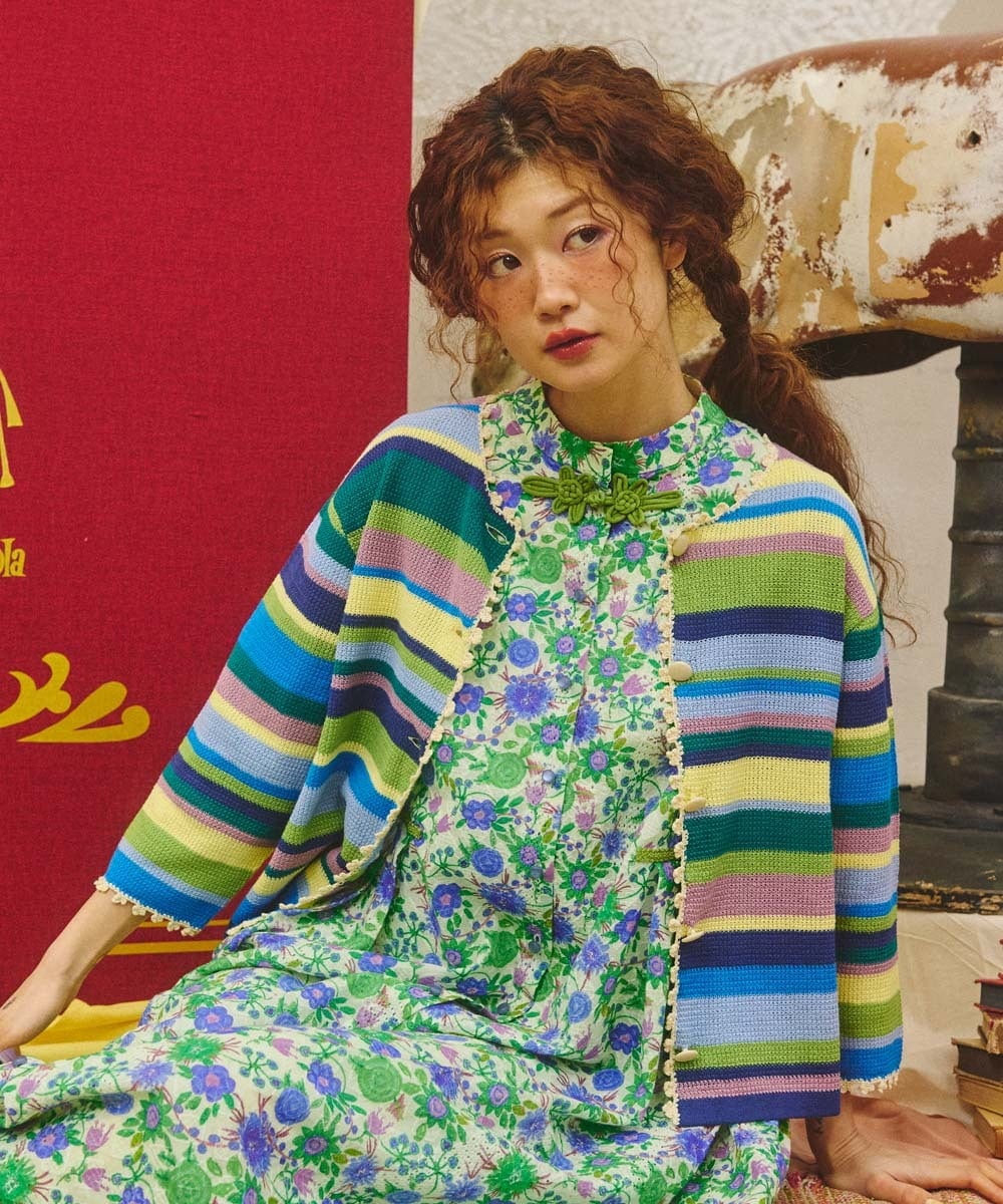 GJSGD01220 Jocomomola(ホコモモラ) Emocion ボーダーカーディガン ブルー