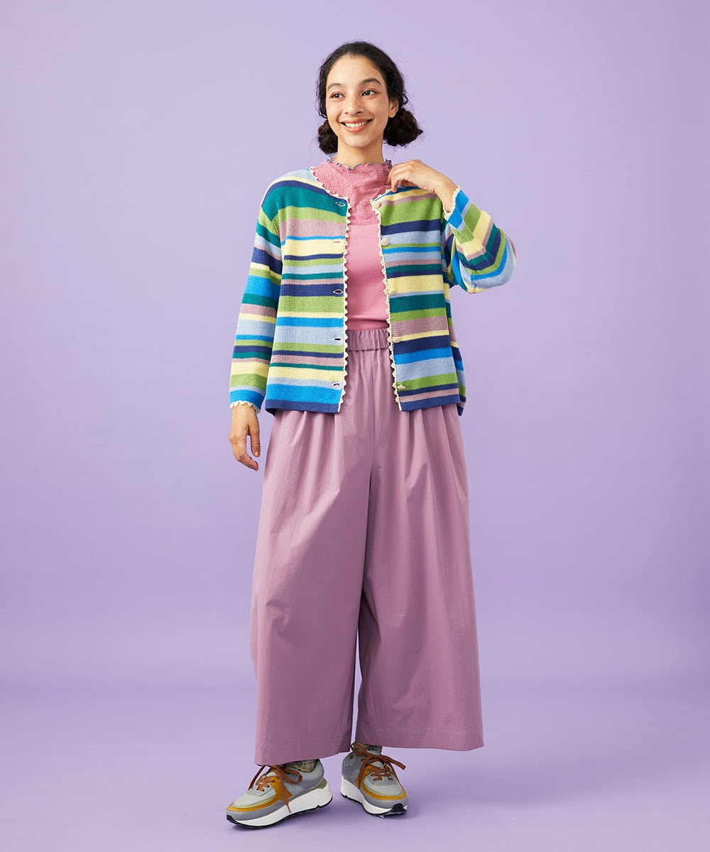 GJSGD01220 Jocomomola(ホコモモラ) Emocion ボーダーカーディガン ブルー