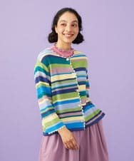 GJSGD01220 Jocomomola(ホコモモラ) Emocion ボーダーカーディガン ブルー