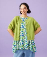 GJSGD30180 Jocomomola(ホコモモラ) 【接触冷感】天竺編みクルーネックカーディガン グリーン