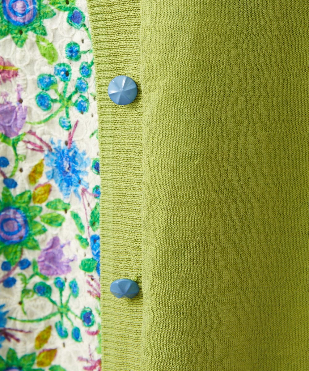 GJSGD30180 Jocomomola(ホコモモラ) 【接触冷感】天竺編みクルーネックカーディガン グリーン