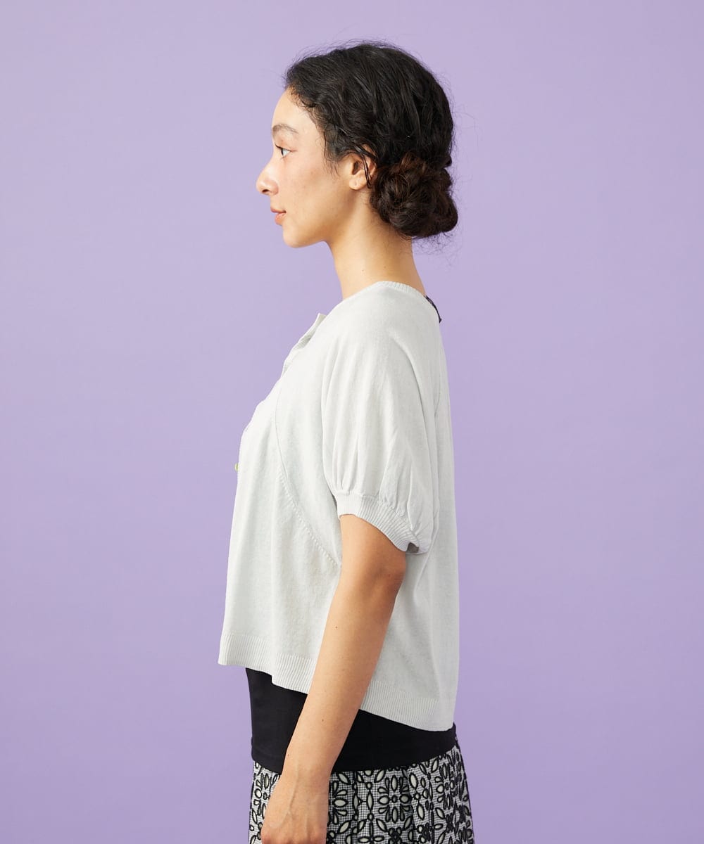 GJSGD30180 Jocomomola(ホコモモラ) 【接触冷感】天竺編みクルーネックカーディガン ライトグレー