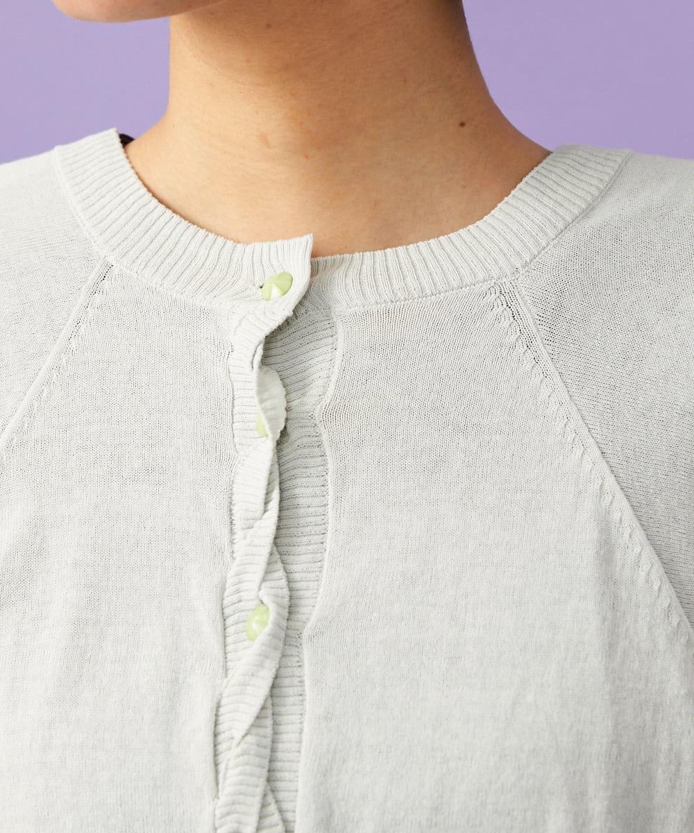 GJSGD30180 Jocomomola(ホコモモラ) 【接触冷感】天竺編みクルーネックカーディガン ライトグレー