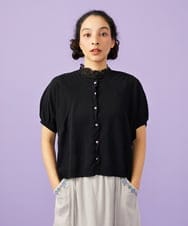 GJSGD30180 Jocomomola(ホコモモラ) 【接触冷感】天竺編みクルーネックカーディガン ブラック