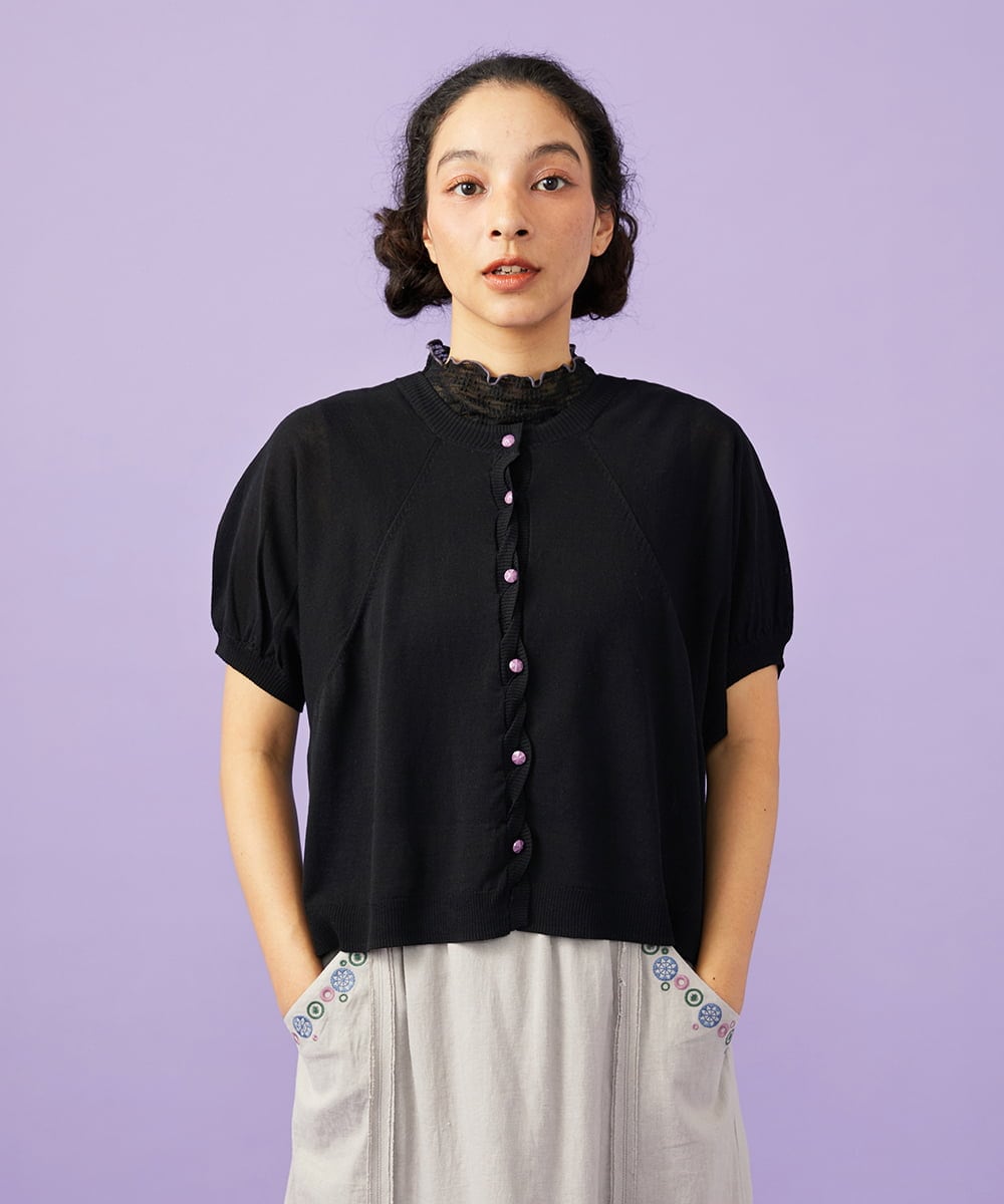 GJSGD30180 Jocomomola(ホコモモラ) 【接触冷感】天竺編みクルーネックカーディガン ブラック