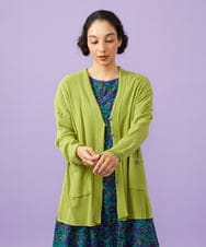 GJSGD31230 Jocomomola(ホコモモラ) 【接触冷感】リブ編みロングカーディガン グリーン