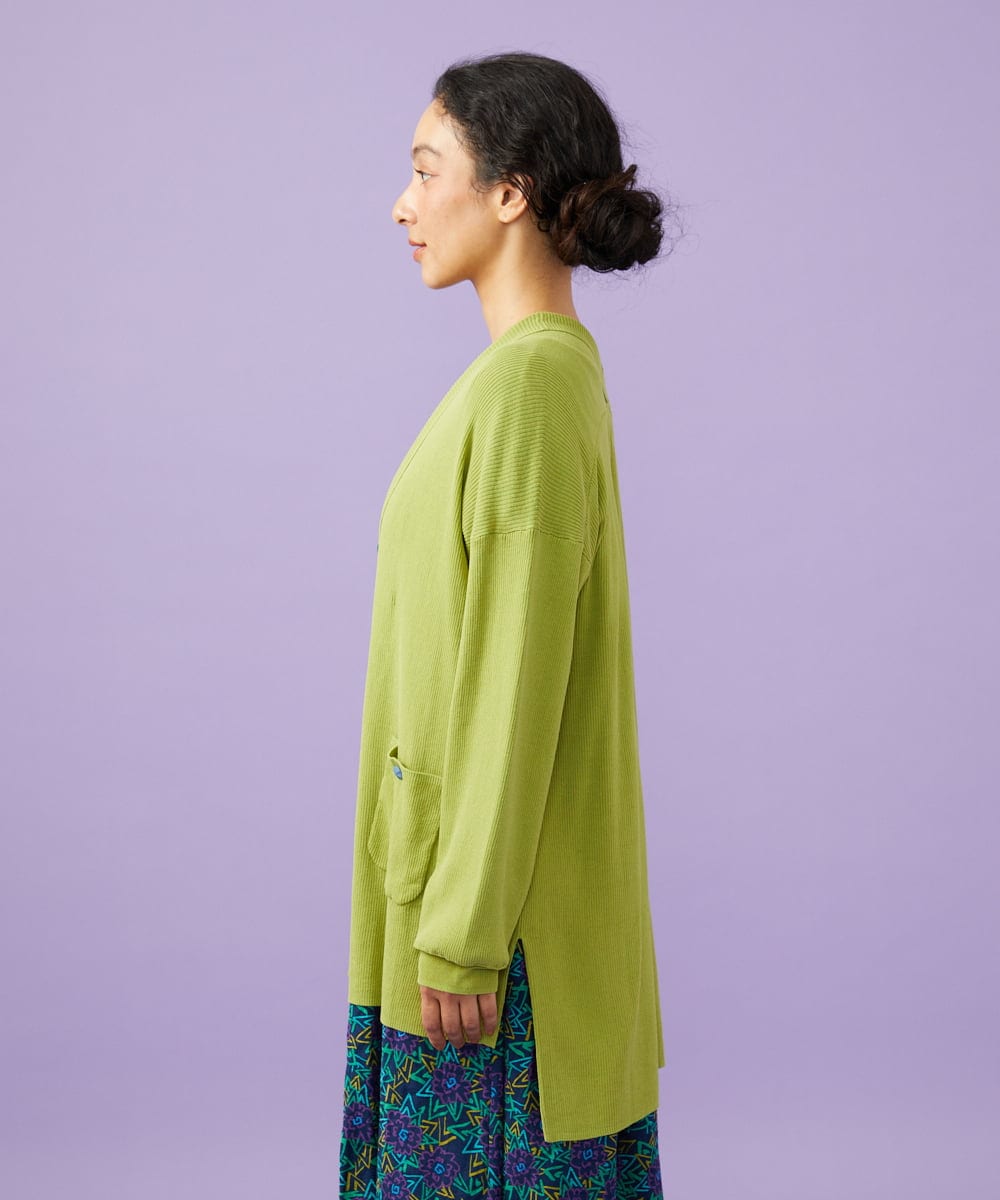 GJSGD31230 Jocomomola(ホコモモラ) 【接触冷感】リブ編みロングカーディガン グリーン