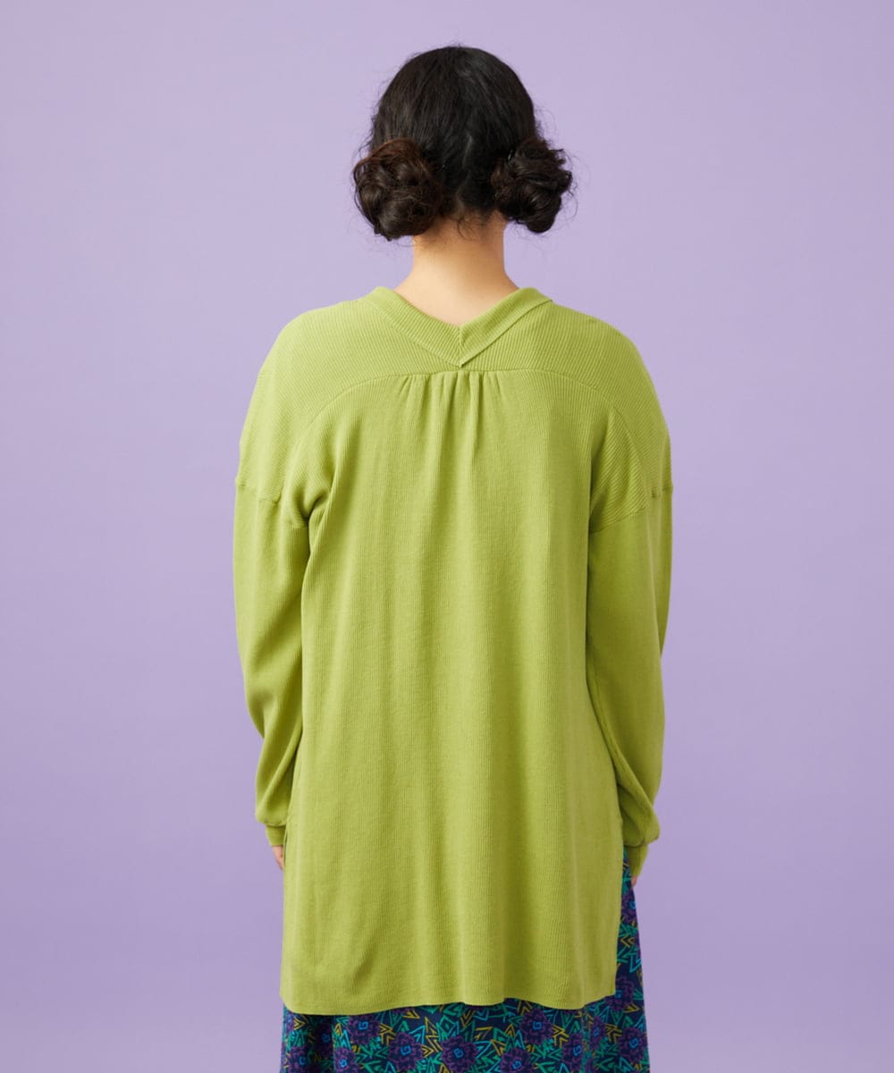 GJSGD31230 Jocomomola(ホコモモラ) 【接触冷感】リブ編みロングカーディガン グリーン