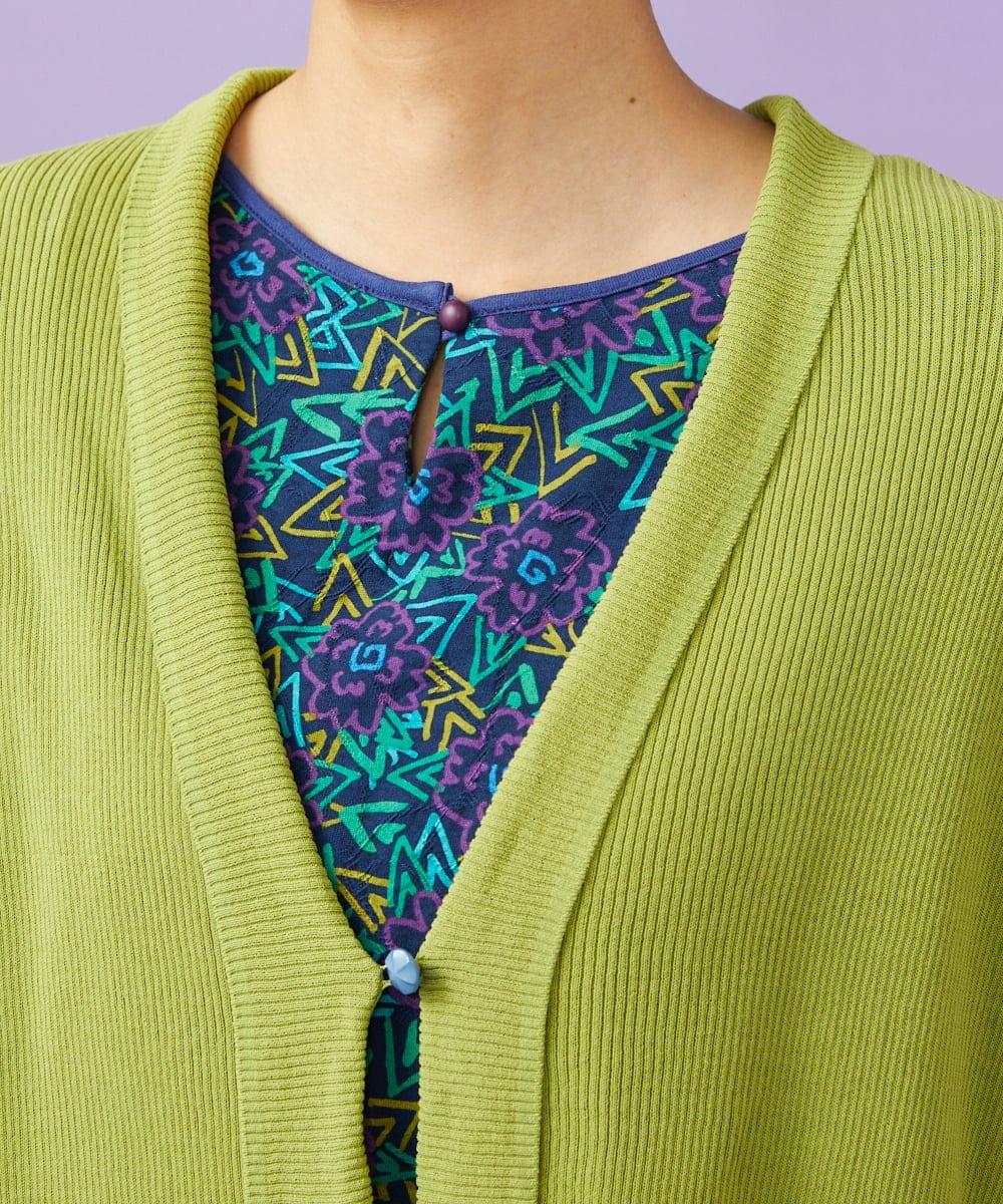 GJSGD31230 Jocomomola(ホコモモラ) 【接触冷感】リブ編みロングカーディガン グリーン