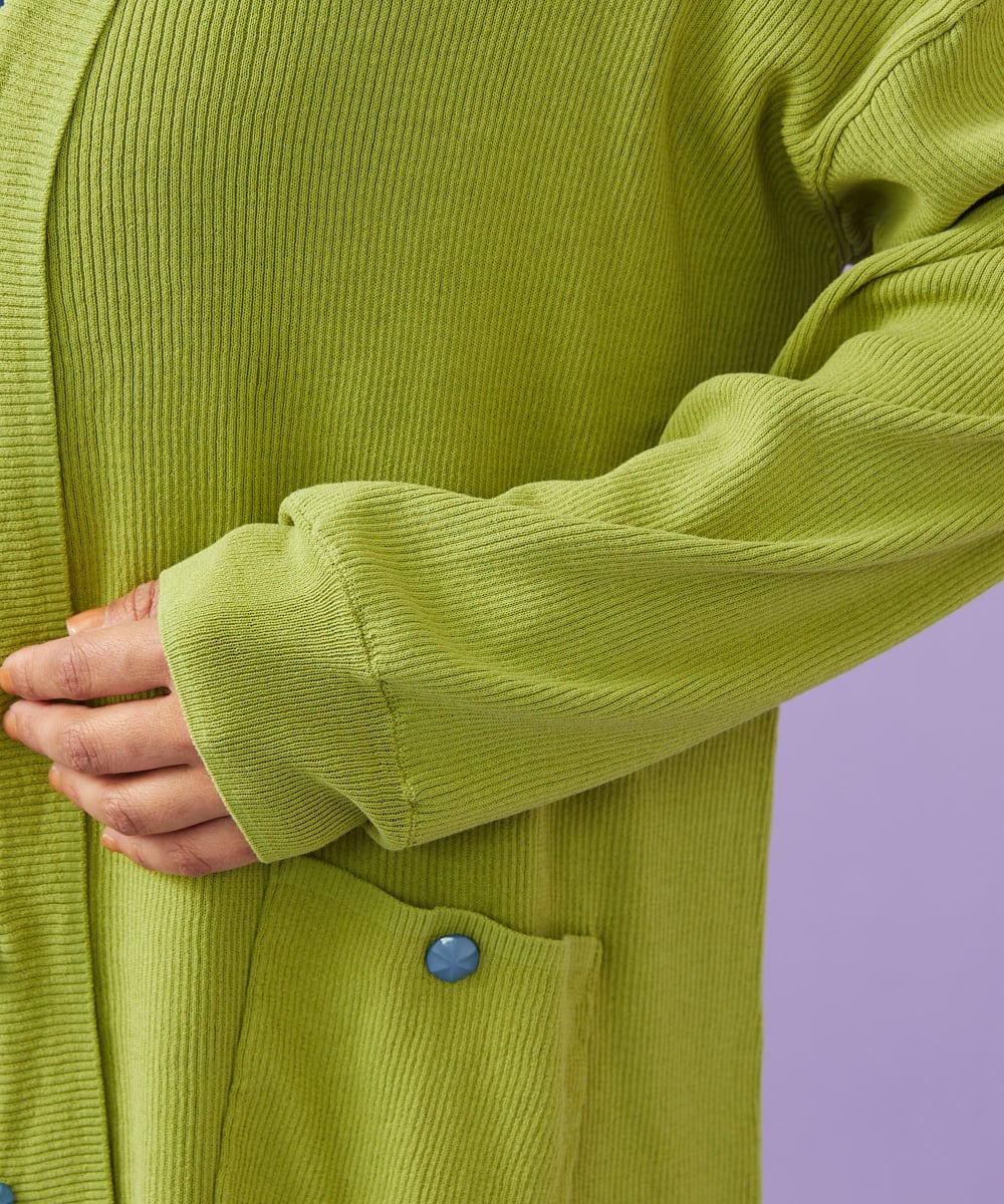 GJSGD31230 Jocomomola(ホコモモラ) 【接触冷感】リブ編みロングカーディガン グリーン