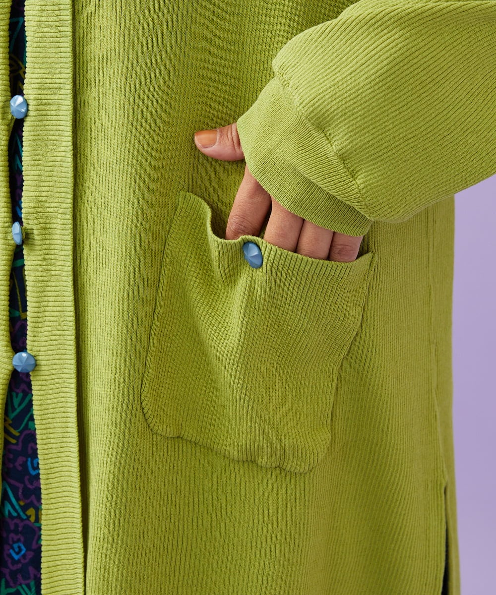 GJSGD31230 Jocomomola(ホコモモラ) 【接触冷感】リブ編みロングカーディガン グリーン