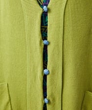 GJSGD31230 Jocomomola(ホコモモラ) 【接触冷感】リブ編みロングカーディガン グリーン