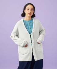 GJSGD31230 Jocomomola(ホコモモラ) 【接触冷感】リブ編みロングカーディガン ライトグレー