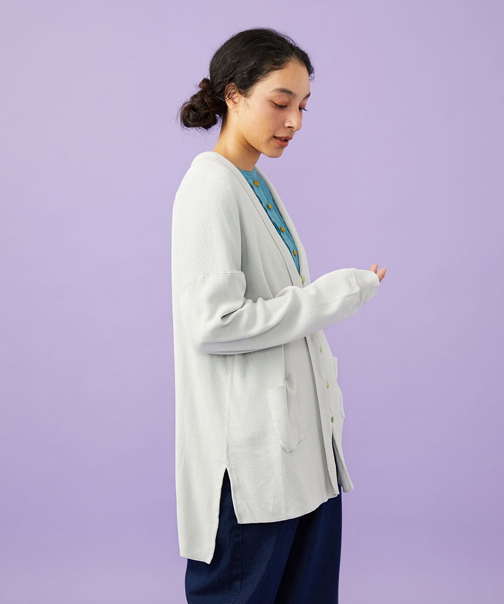 GJSGD31230 Jocomomola(ホコモモラ) 【接触冷感】リブ編みロングカーディガン ライトグレー