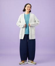 GJSGD31230 Jocomomola(ホコモモラ) 【接触冷感】リブ編みロングカーディガン ライトグレー