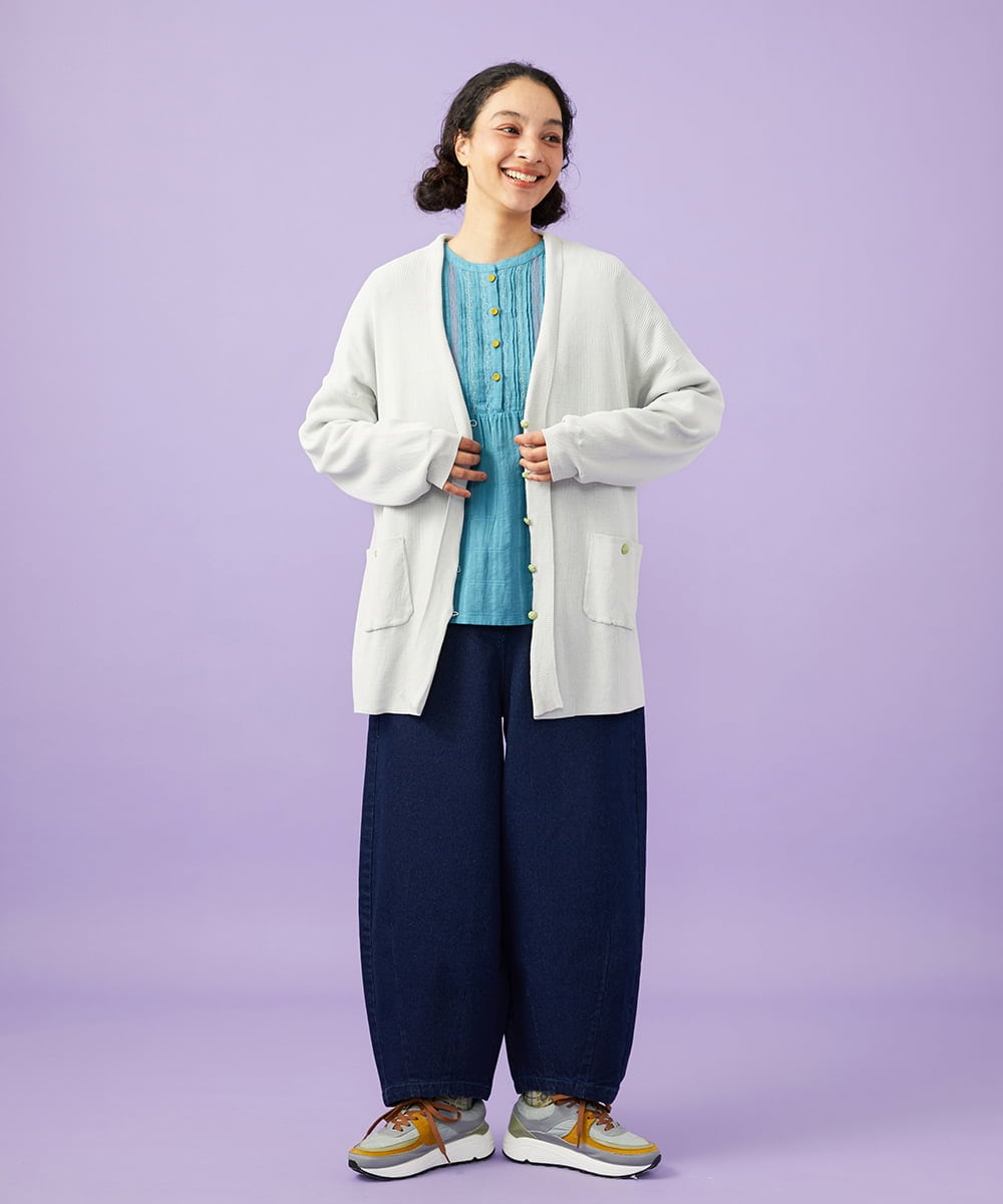 GJSGD31230 Jocomomola(ホコモモラ) 【接触冷感】リブ編みロングカーディガン ライトグレー