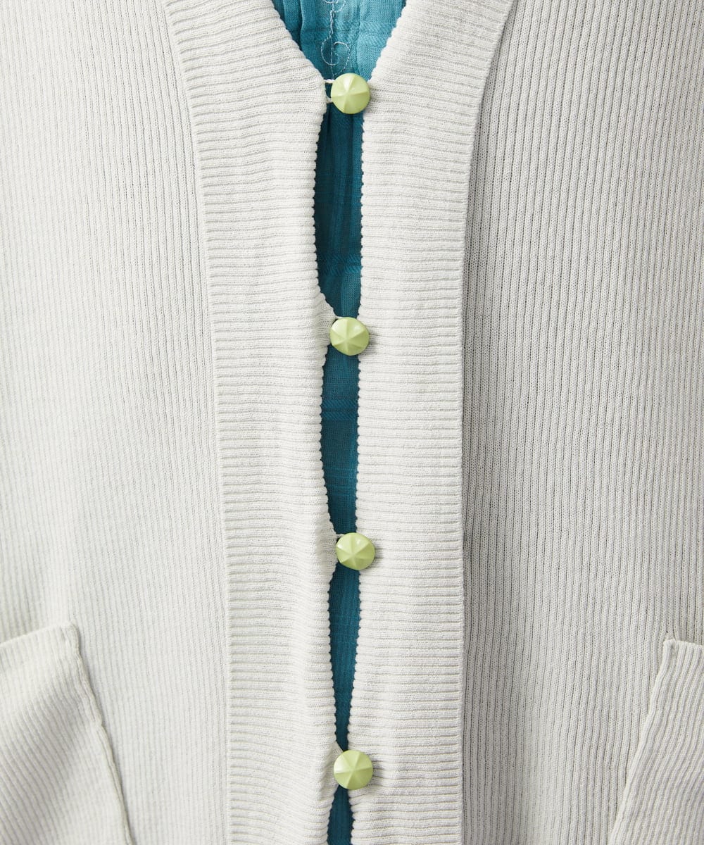 GJSGD31230 Jocomomola(ホコモモラ) 【接触冷感】リブ編みロングカーディガン ライトグレー