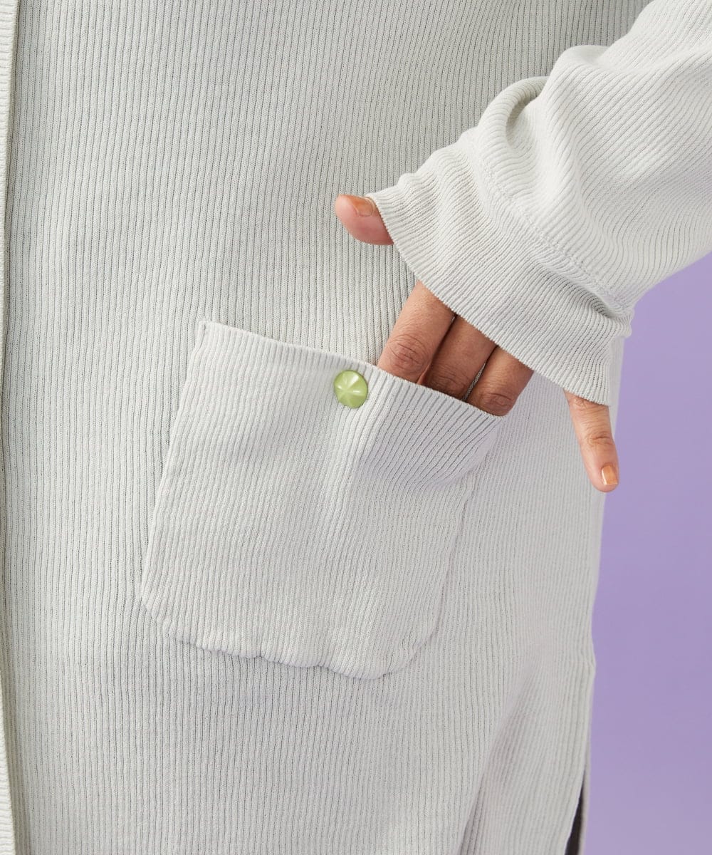 GJSGD31230 Jocomomola(ホコモモラ) 【接触冷感】リブ編みロングカーディガン ライトグレー