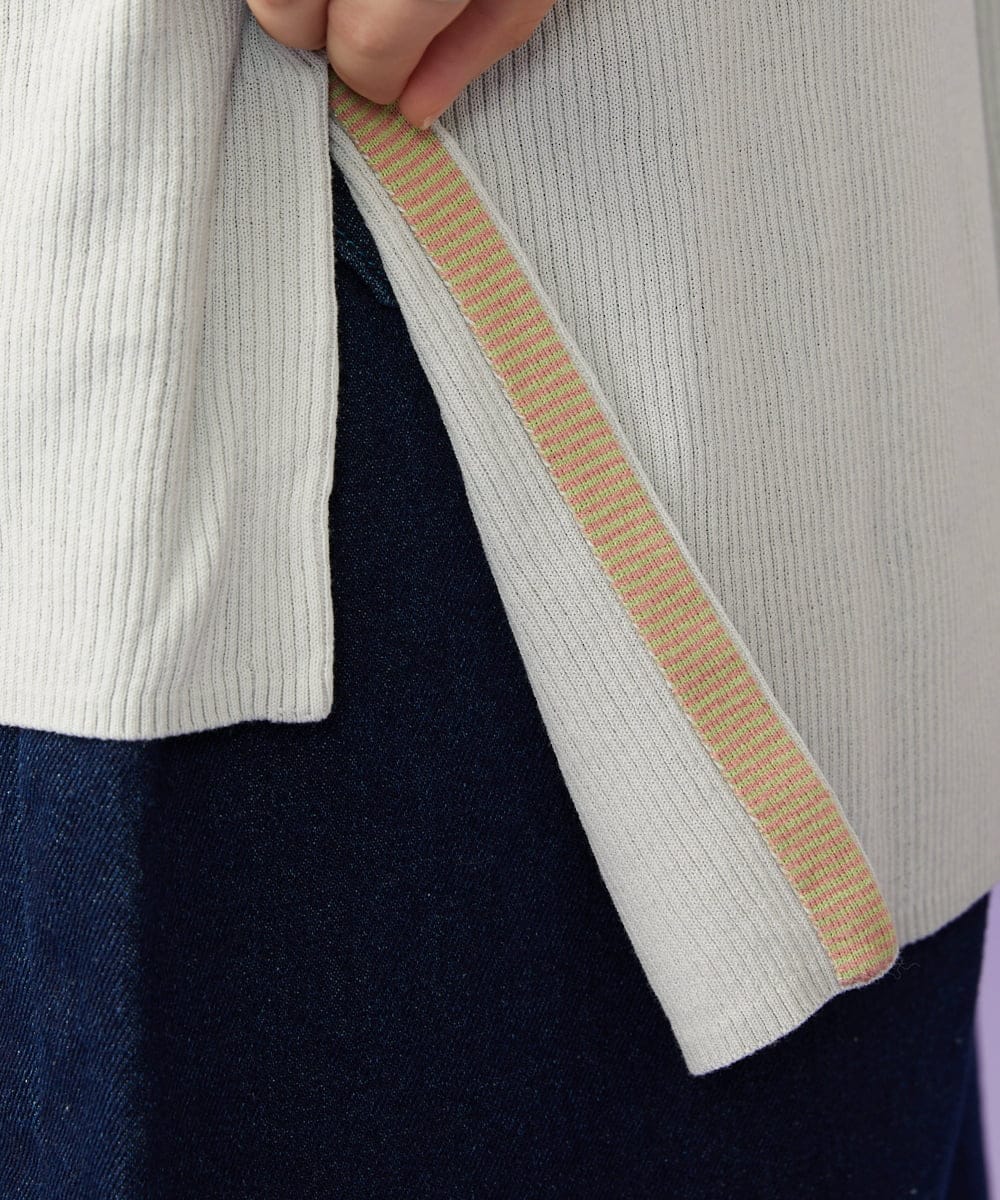 GJSGD31230 Jocomomola(ホコモモラ) 【接触冷感】リブ編みロングカーディガン ライトグレー