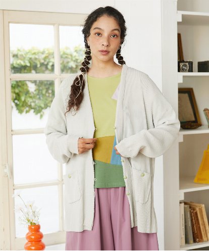 GJSGD31230 Jocomomola 【接触冷感】リブ編みロングカーディガン