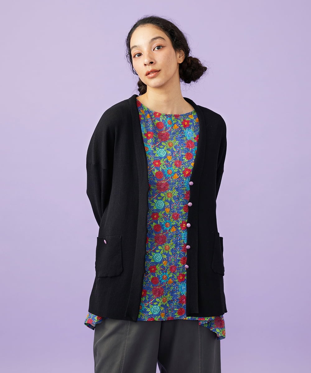 GJSGD31230 Jocomomola(ホコモモラ) 【接触冷感】リブ編みロングカーディガン ブラック