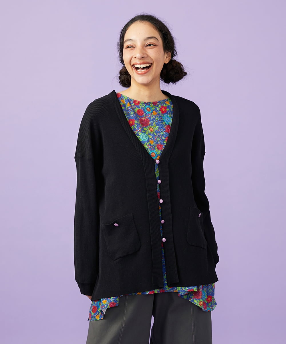 GJSGD31230 Jocomomola(ホコモモラ) 【接触冷感】リブ編みロングカーディガン ブラック