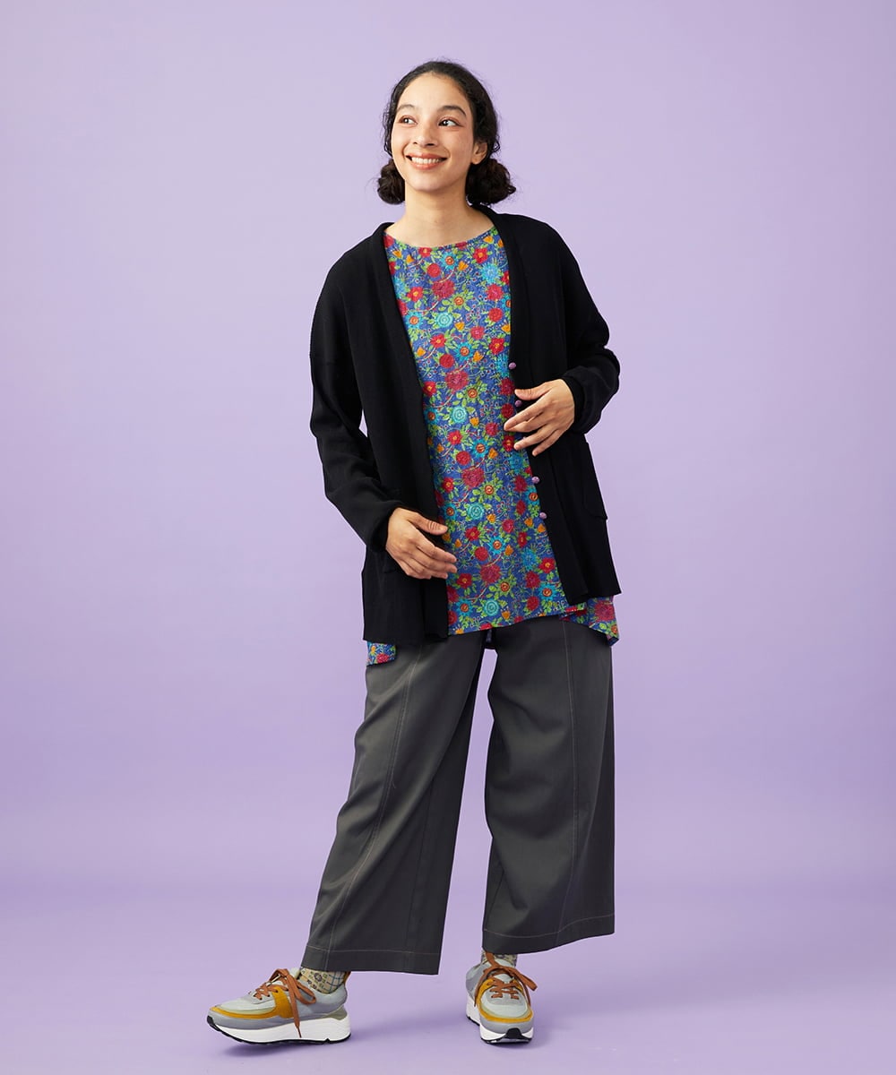 GJSGD31230 Jocomomola(ホコモモラ) 【接触冷感】リブ編みロングカーディガン ブラック