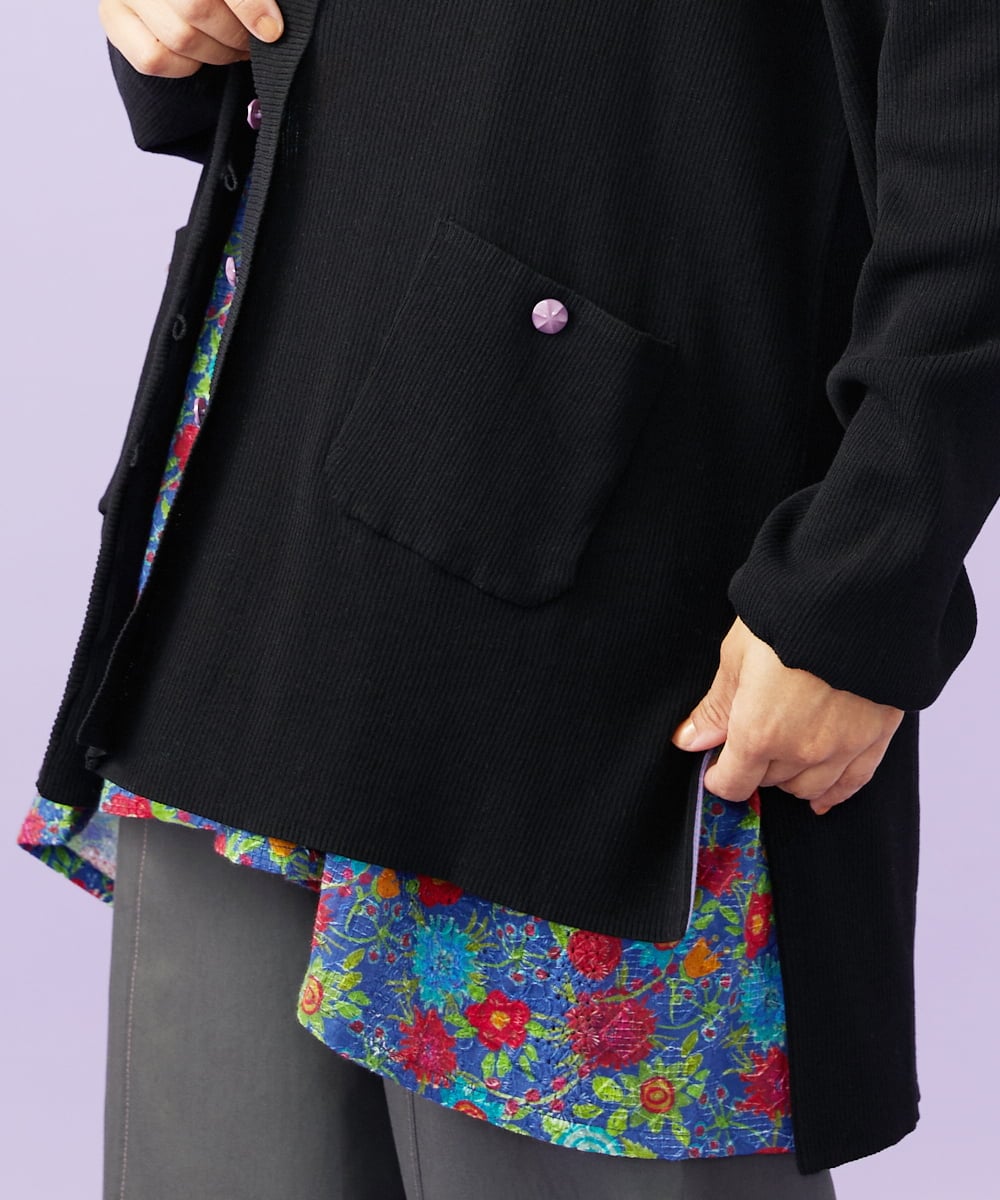 GJSGD31230 Jocomomola(ホコモモラ) 【接触冷感】リブ編みロングカーディガン ブラック