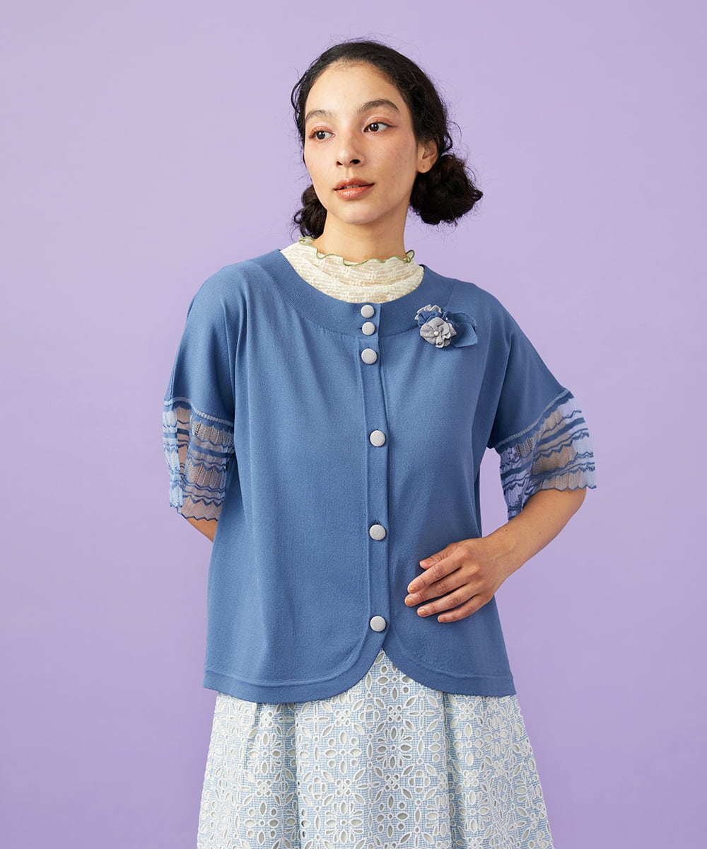 GJSGD50220 Jocomomola(ホコモモラ) Lago サマーニット シアーカーディガン ブルー