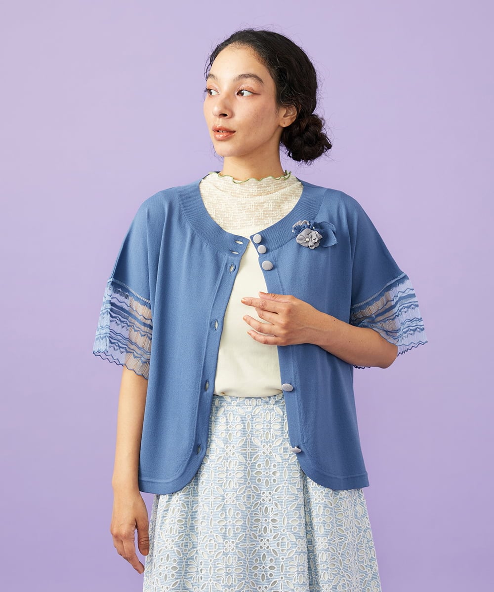 GJSGD50220 Jocomomola(ホコモモラ) Lago サマーニット シアーカーディガン ブルー